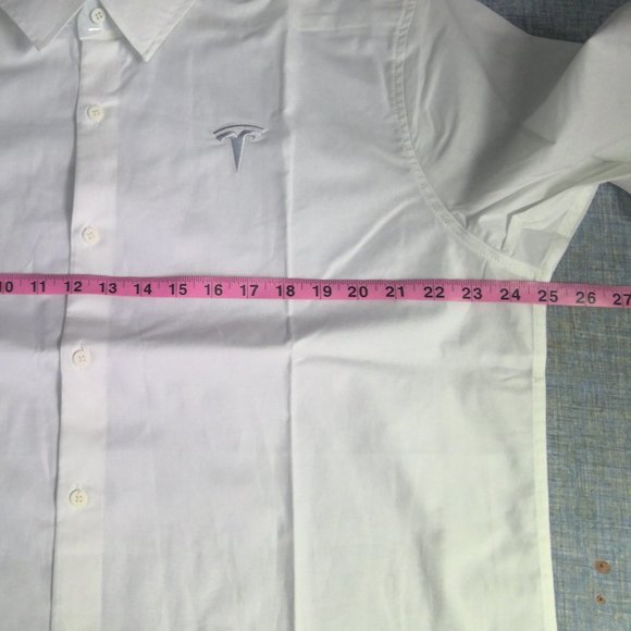 Tesla Motor Co Button Up Long Sleeve Shirt White Embroidered Logo Men's XL - Picture 6 of 8